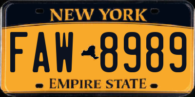 NY license plate FAW8989