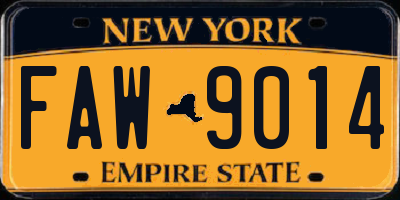 NY license plate FAW9014