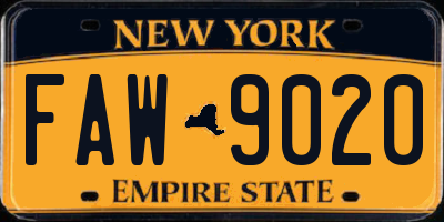 NY license plate FAW9020