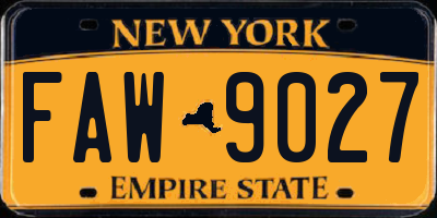 NY license plate FAW9027