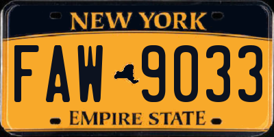 NY license plate FAW9033