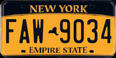 NY license plate FAW9034