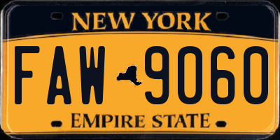 NY license plate FAW9060