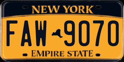 NY license plate FAW9070
