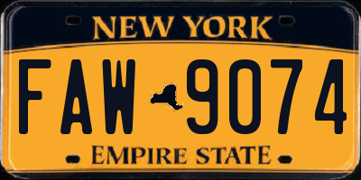 NY license plate FAW9074