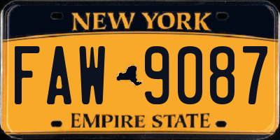 NY license plate FAW9087