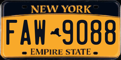 NY license plate FAW9088