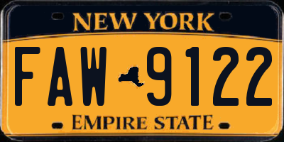 NY license plate FAW9122