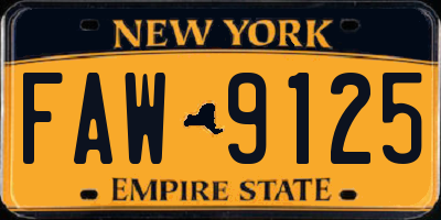 NY license plate FAW9125