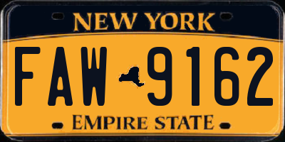 NY license plate FAW9162