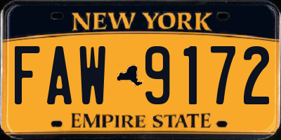 NY license plate FAW9172
