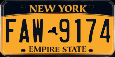 NY license plate FAW9174