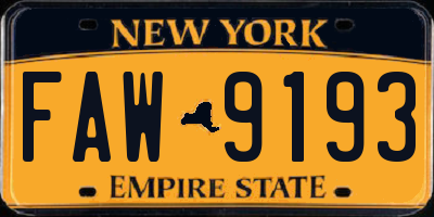 NY license plate FAW9193
