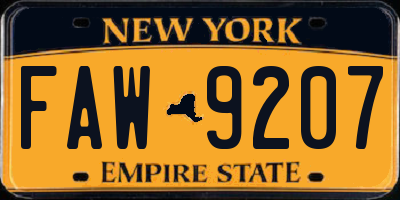 NY license plate FAW9207
