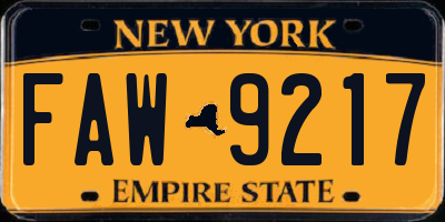 NY license plate FAW9217