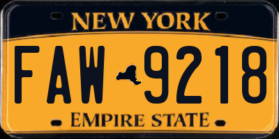 NY license plate FAW9218