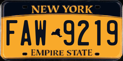 NY license plate FAW9219