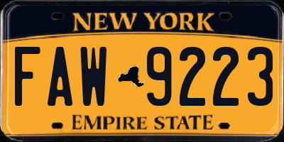 NY license plate FAW9223