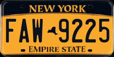 NY license plate FAW9225