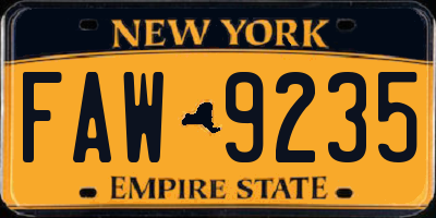 NY license plate FAW9235