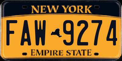 NY license plate FAW9274