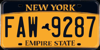 NY license plate FAW9287