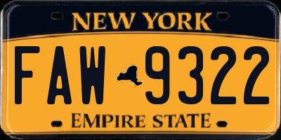 NY license plate FAW9322