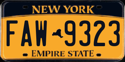 NY license plate FAW9323