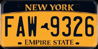 NY license plate FAW9326