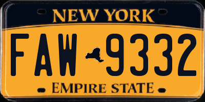 NY license plate FAW9332