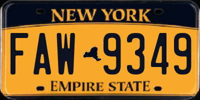 NY license plate FAW9349