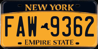 NY license plate FAW9362