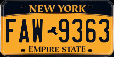 NY license plate FAW9363