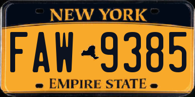 NY license plate FAW9385