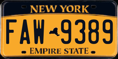 NY license plate FAW9389