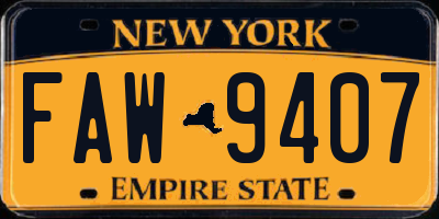 NY license plate FAW9407