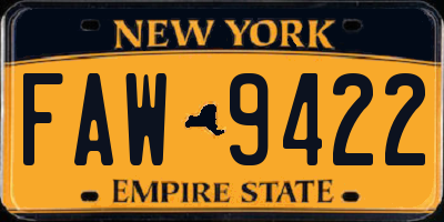 NY license plate FAW9422