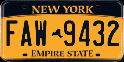 NY license plate FAW9432