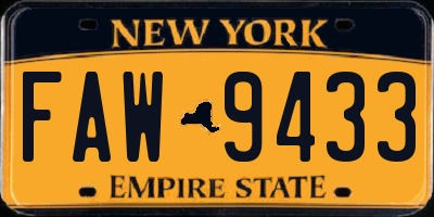 NY license plate FAW9433