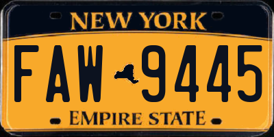 NY license plate FAW9445