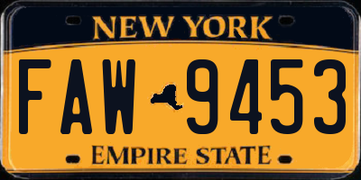 NY license plate FAW9453