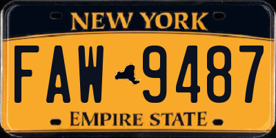 NY license plate FAW9487