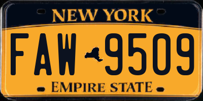 NY license plate FAW9509