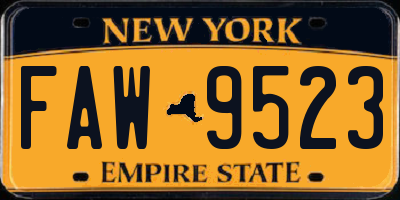 NY license plate FAW9523