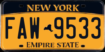 NY license plate FAW9533