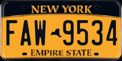 NY license plate FAW9534