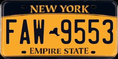 NY license plate FAW9553