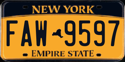 NY license plate FAW9597