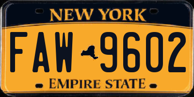 NY license plate FAW9602