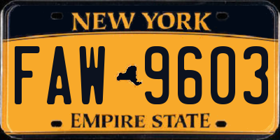NY license plate FAW9603